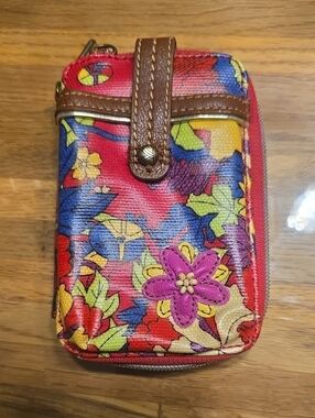 Sakroots Floral Leather Wallet in Red, Purple, Yellow, Blue & Brown
